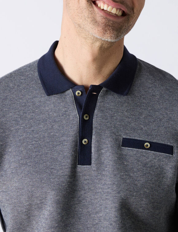 Polo bicolore maille chaude, manches longues (marine)