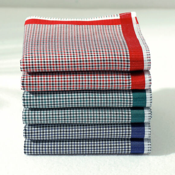 Geruite zakdoeken per set van 6 of 12 (blauw + rood + groen)