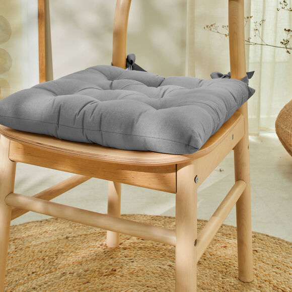 Galette de chaise carrée unie coton bachette - lot de 2 (gris perle)