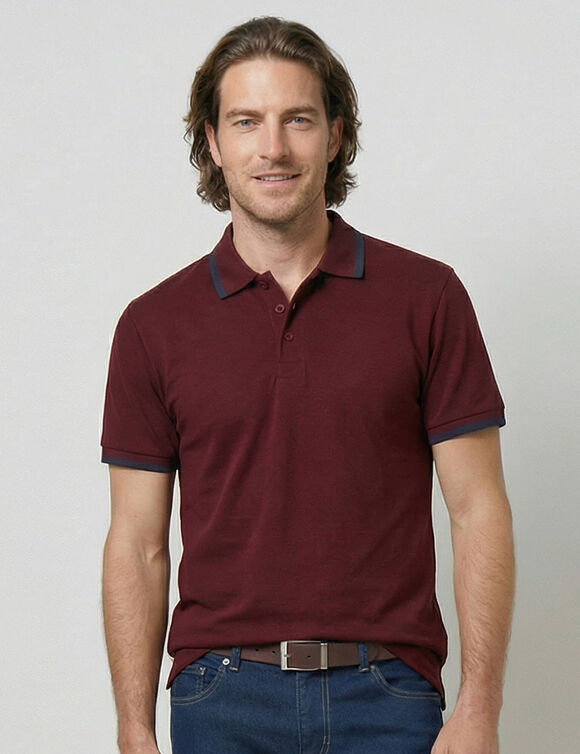 Polo uni maille piqu&eacute;e manches courtes (bordeaux)
