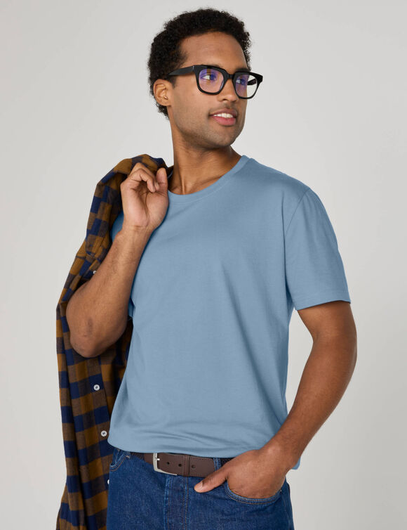 T-shirt col rond manches courtes - lot de 3 (taupe + chocolat + bleu gris)