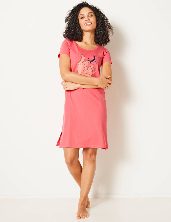 Chemise de nuit courte imprimée chat (corail)