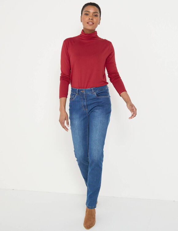Sous-pull uni col roulé stretch (rouge foncé)