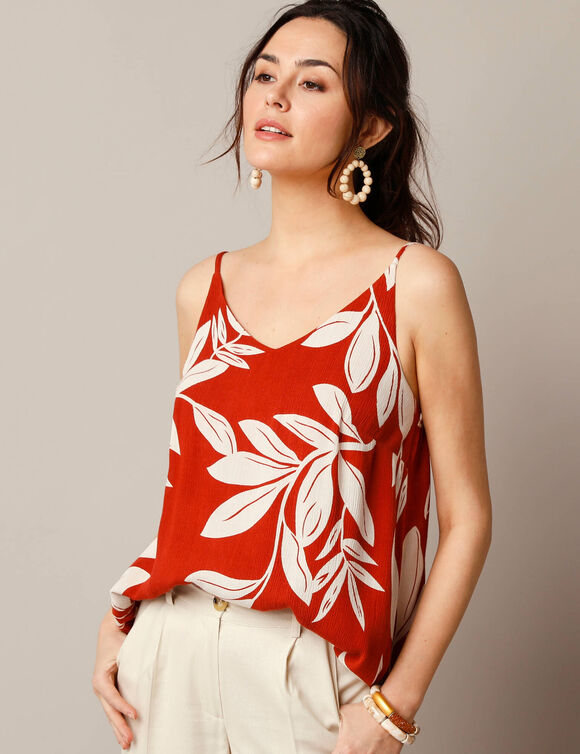 Bedrukt topje, fijne verstelbare bandjes (terracotta / ecru)