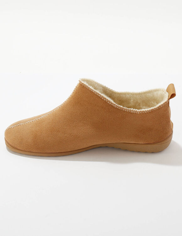 Gevoerde pantoffels in laarsjesstijl, van su&egrave;de-imitatie (donkerbeige)