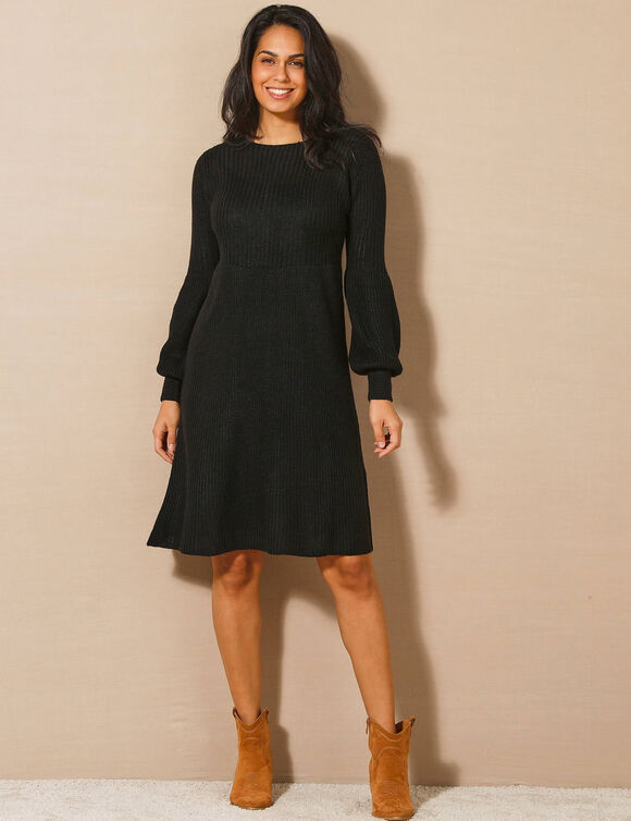 Robe pull évasée en maille anglaise (noir)