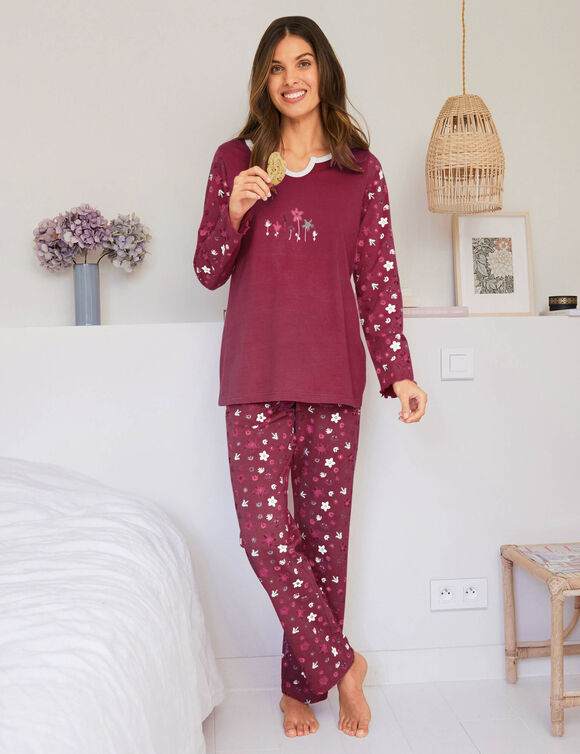 Pyjama pantalon imprim&eacute; fleurs - pur coton (cerise)