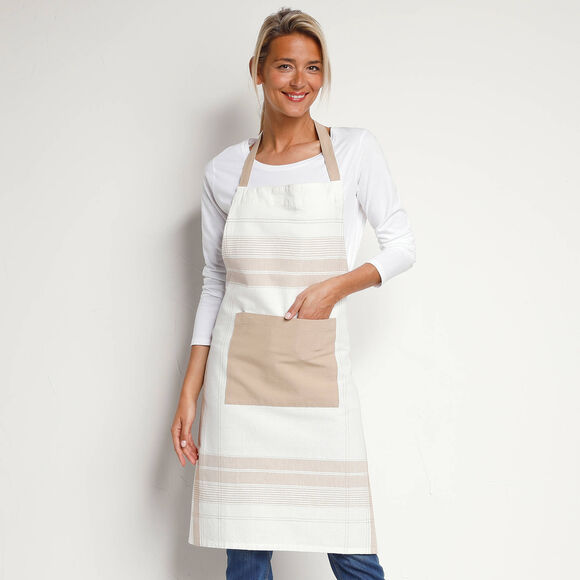 Tablier cuisine forme bavette grands carreaux (beige)