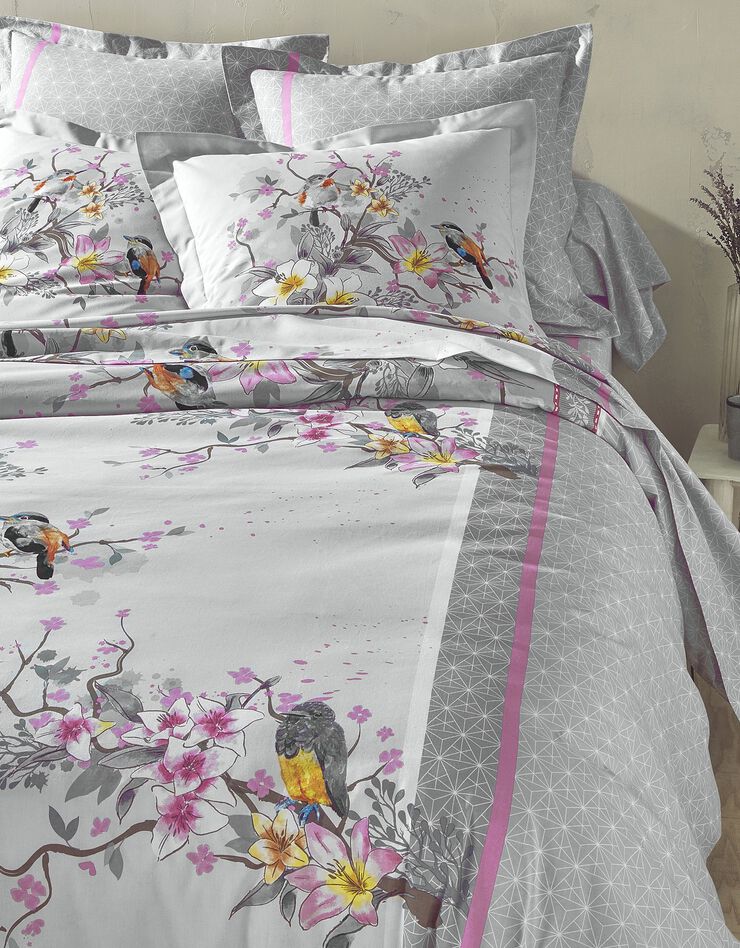 Bedlinnen Birdy in katoen met vogelprint (grijs)