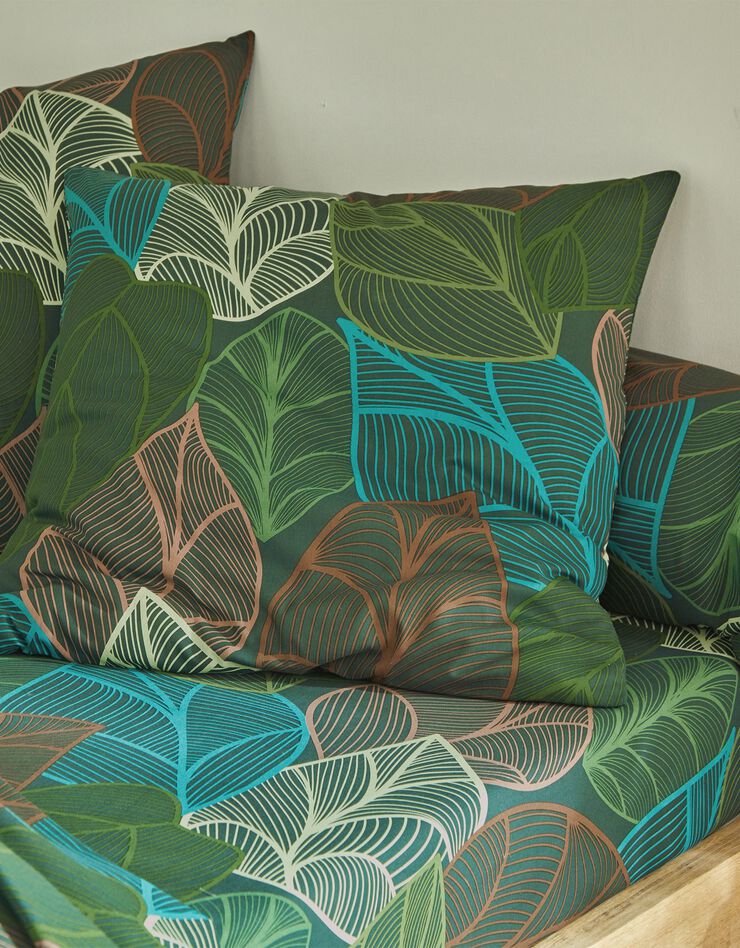 Linge de lit Elsa en polycoton à motifs feuilles (vert)