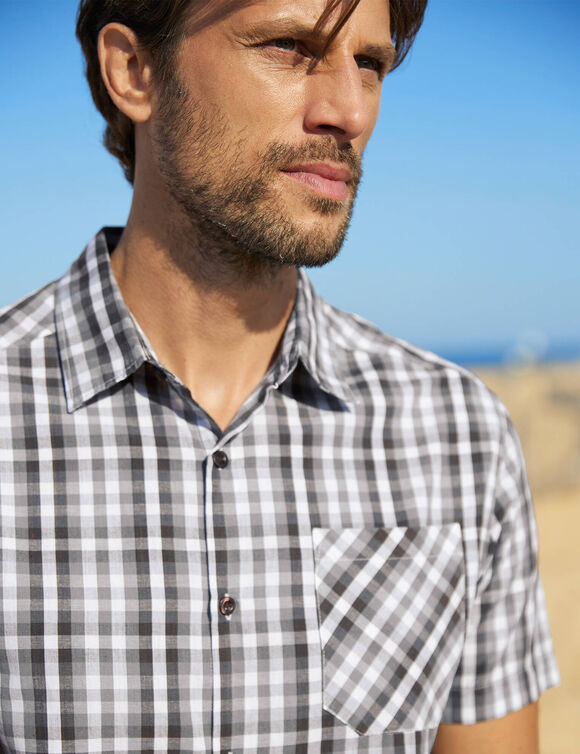  Chemise à carreaux manches courtes polycoton (gris)