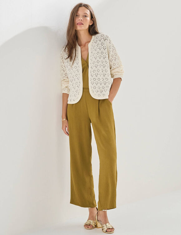 Gilet manches longues, maille ajour&eacute;e fantaisie (&eacute;cru)