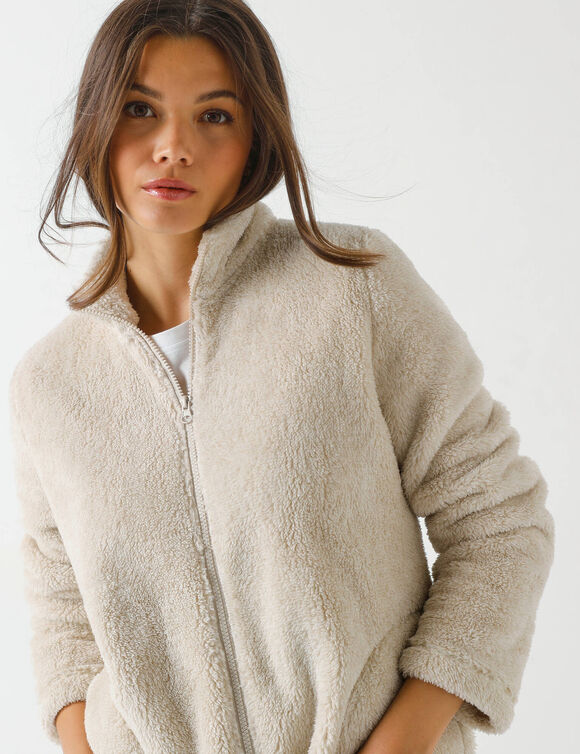 Veste zippée, maille peluche (beige chiné)