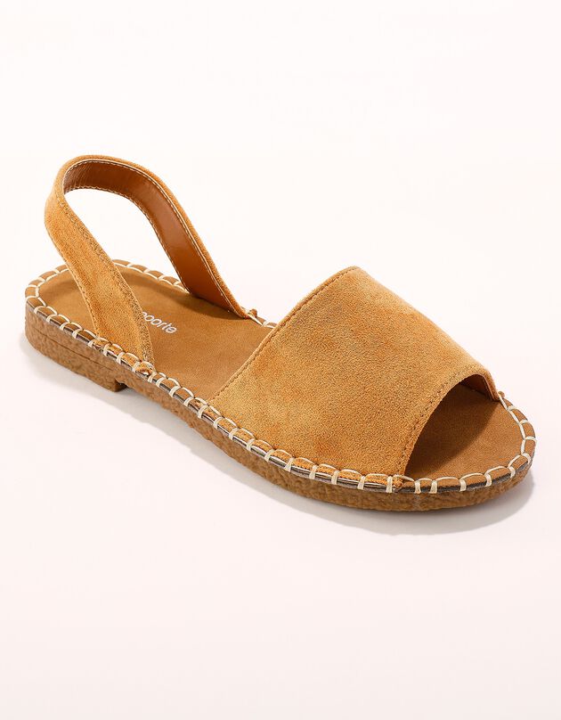 Platte sandalen met open neus (karamel)