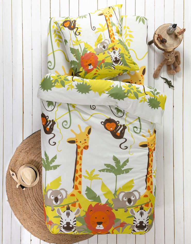 Bedlinnen voor kinderen Jungle, met dierenprint, voor 1 persoon - katoen (beige)