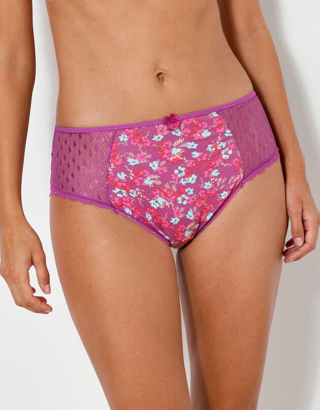 Maxislip in katoen met bloemenprint Coria - set van 2 (violine)