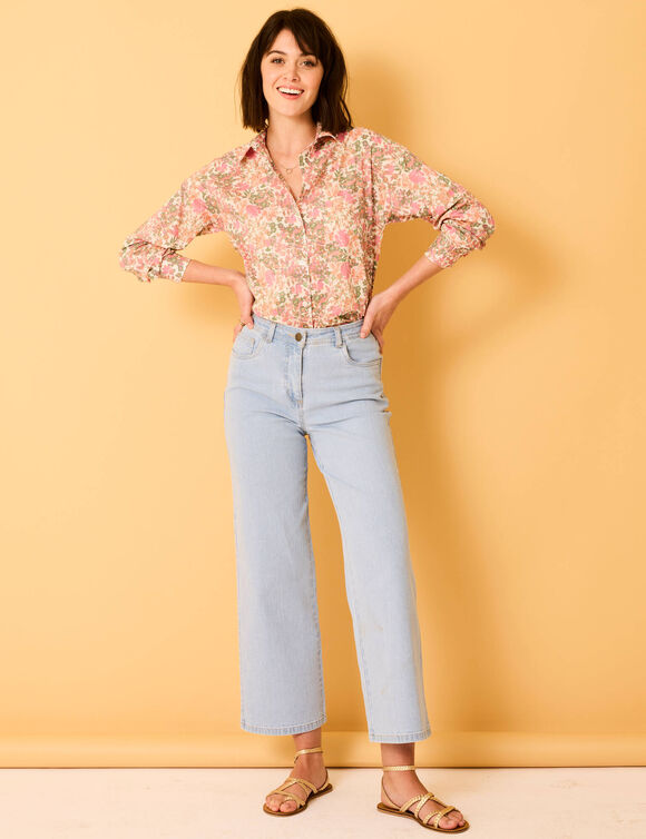 Chemise oversize imprimé fleuri (écru / rose)