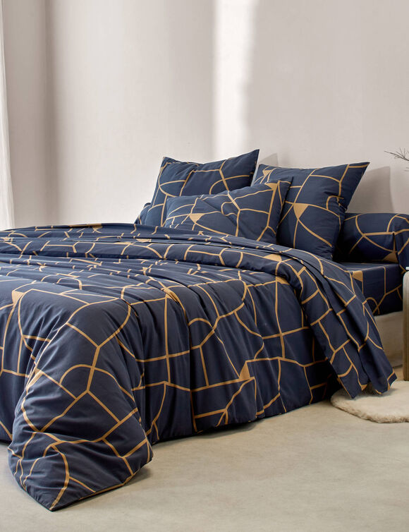 Bedlinnen Geoffroy in katoen met grafische motieven  (marine)