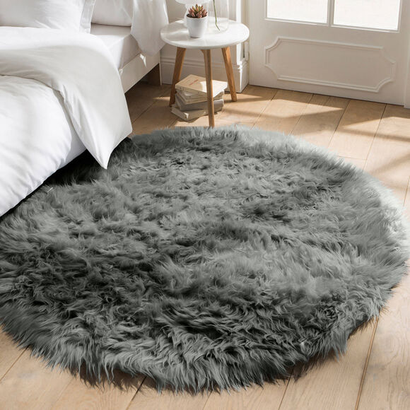Tapis rond poils longs (gris)
