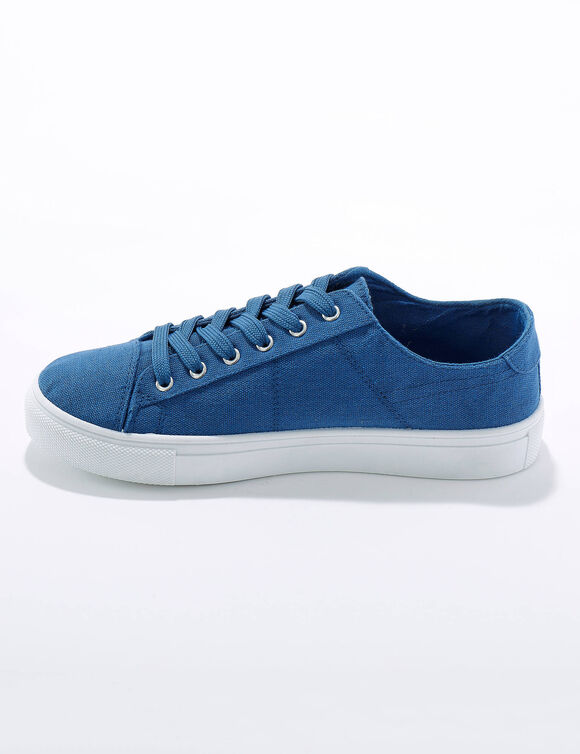 Sneakers in canvas met veters en doorloopzool in platformstijl (blauw)