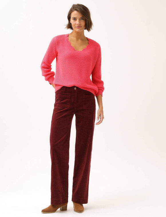 Pantalon velours coupe large taille haute, grande stature (bordeaux)