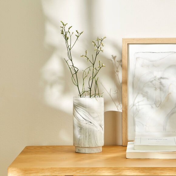 Vase en c&eacute;ramique effet marbre (noir / blanc)