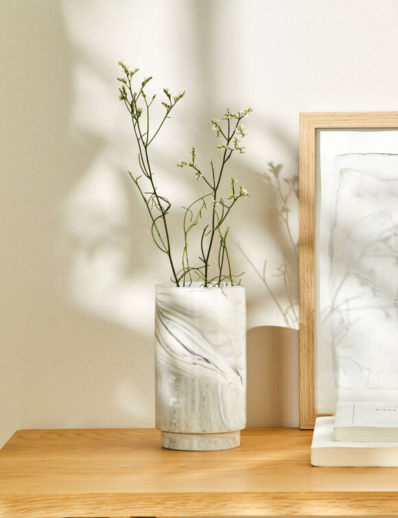 Vase en c&eacute;ramique effet marbre (noir / blanc)