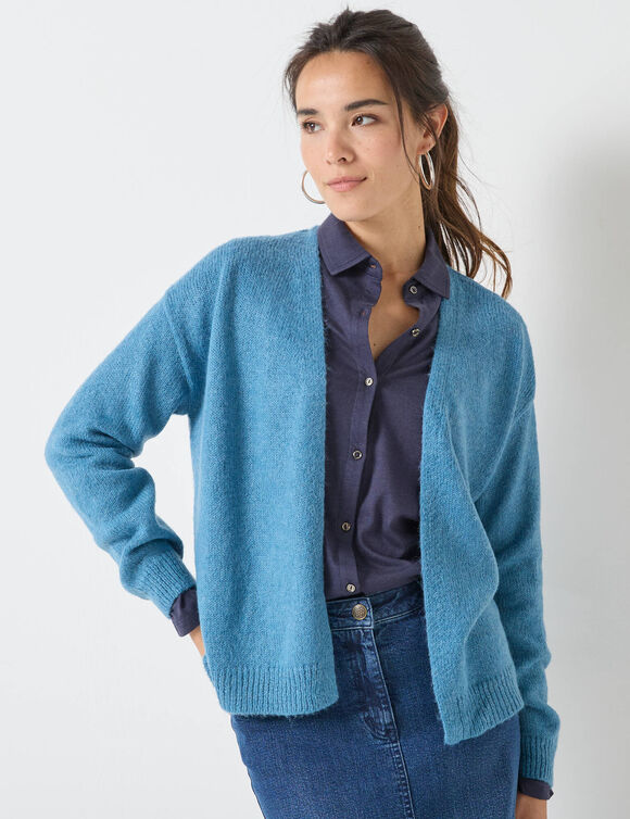 Open vest, mix van wol en mohair (gletsjerblauw)