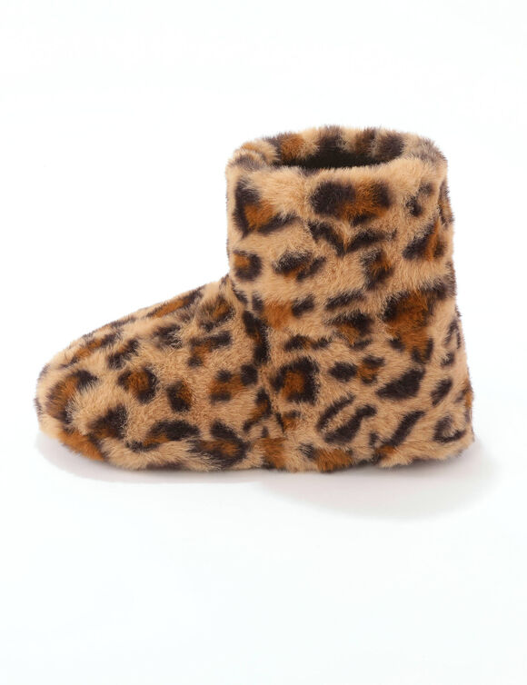 Chaussons botillons fourr&eacute;s motif l&eacute;opard (marron / noir)