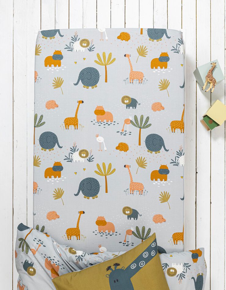 Linge de lit enfant imprimé Zoo - coton  (gris clair)