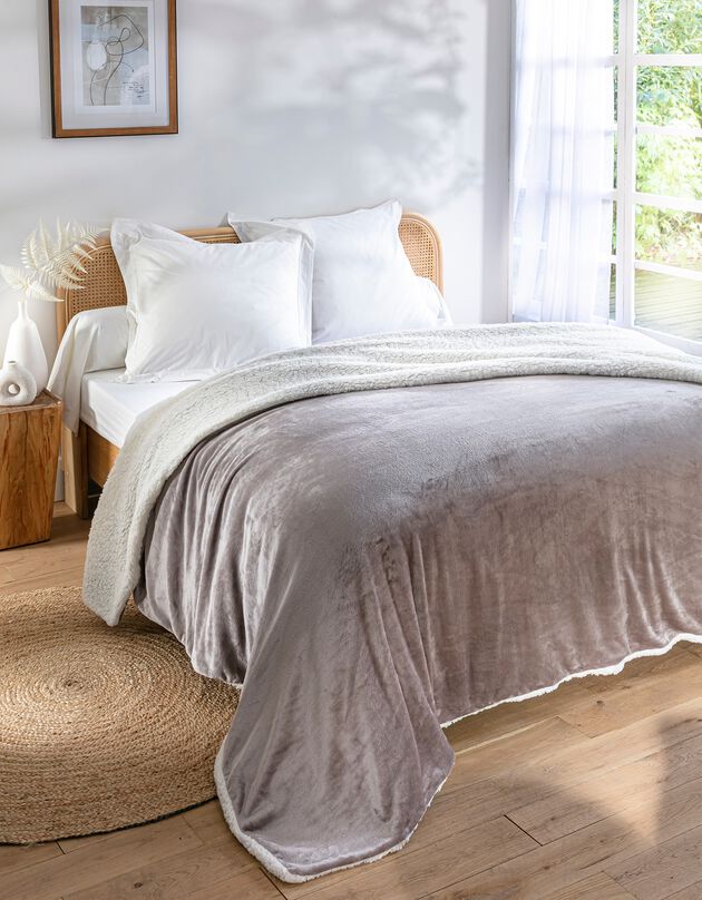 Couverture chaude polaire sherpa bicolore (taupe)