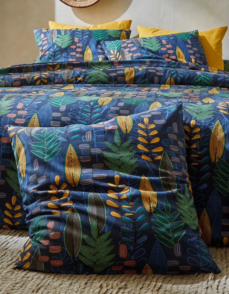 Linge de lit Madi coton motif végétal (marine)