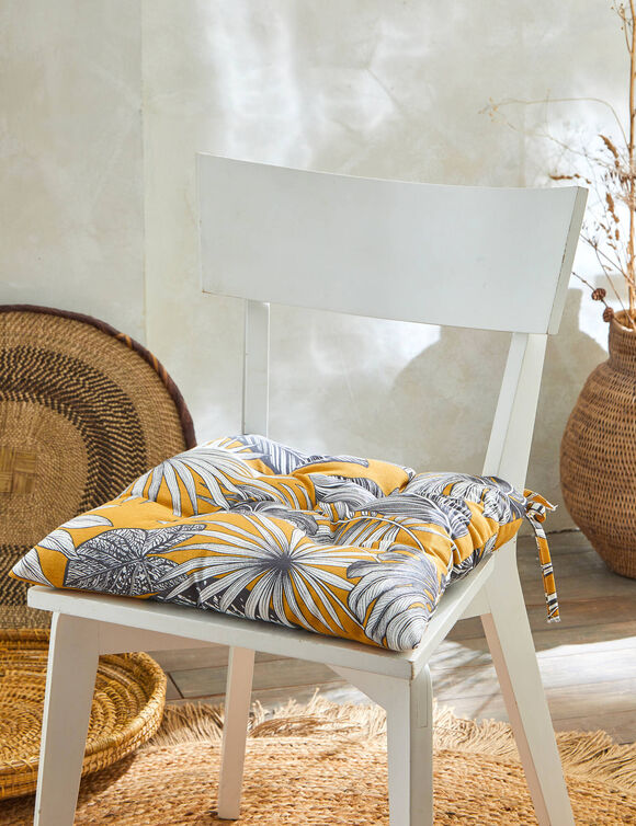 Stoelkussentje met tropische print - set van 2 (geel)