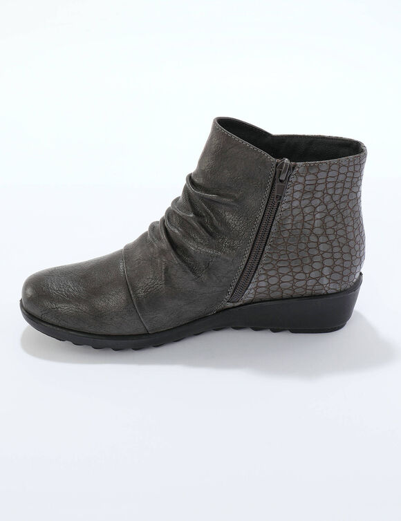 Boots compens&eacute;es pliss&eacute;es et zipp&eacute;es, dos effet textur&eacute; (gris)
