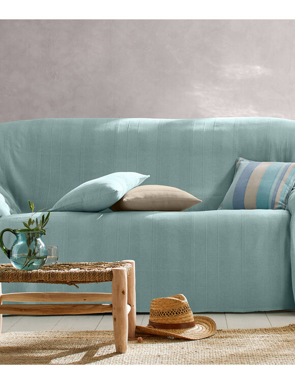 Effen katoenen plaid of sprei, ambachtelijk geweven (celadon)