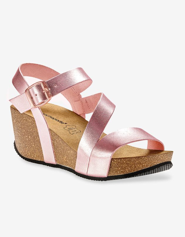 Leren sandalen met sleehak - goudroze, roze gold, hi-res