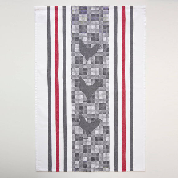Torchons motif poule et vache - lot de 4 (bleu + gris)