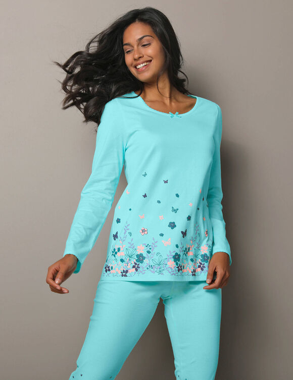 T-shirt base imprim&eacute;e bucolique - manches longues (aqua)