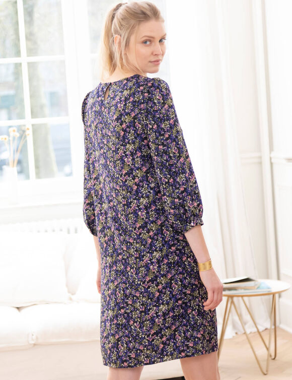 Robe droite manches 7/8ème imprimée (marine / bleu)