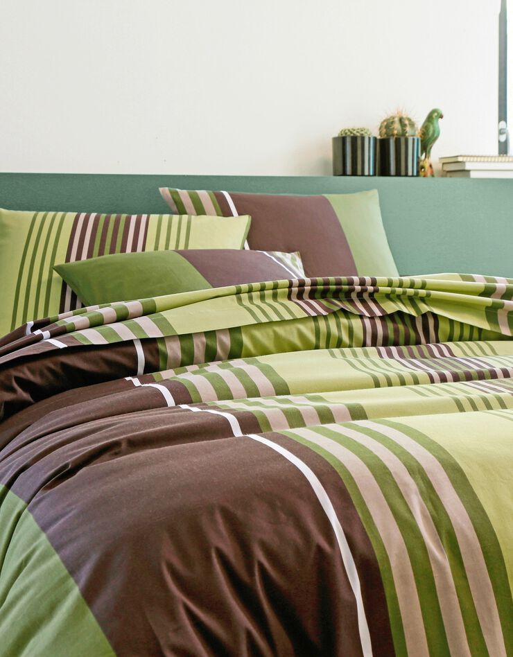 Linge de lit Détroit en coton imprimé rayures, vert, hi-res image number 1