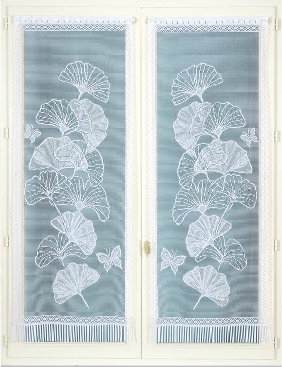 Vitrage droit maille dentelle motif gingko - la paire (blanc)