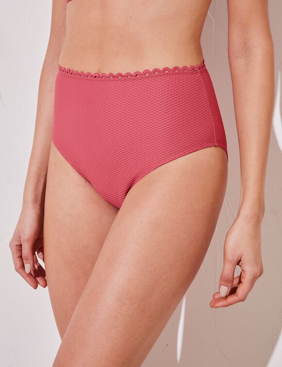 Bas de maillot de bain maxi taille haute maille nid d'abeille Vilorio (rose foncé)