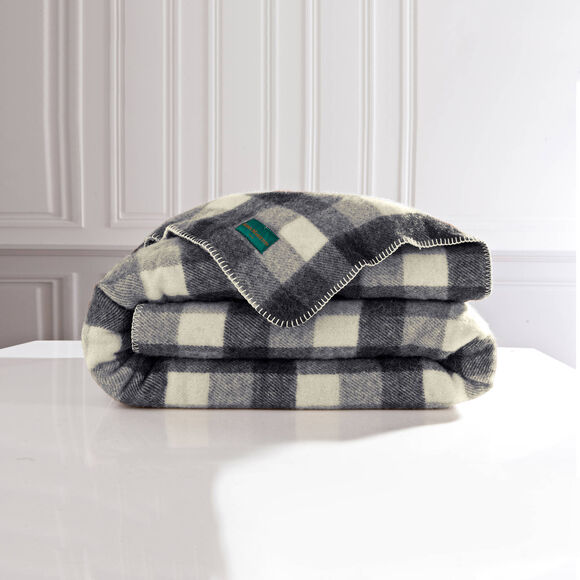 Couverture pure laine fabrication fran&ccedil;aise 400 g/m&sup2; (carreaux gris)