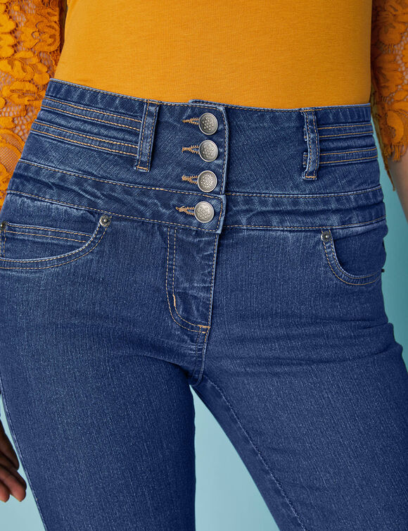 Stretchjeans in bootcutmodel met hoge taille - binnenpijplengte 78 cm (raw)