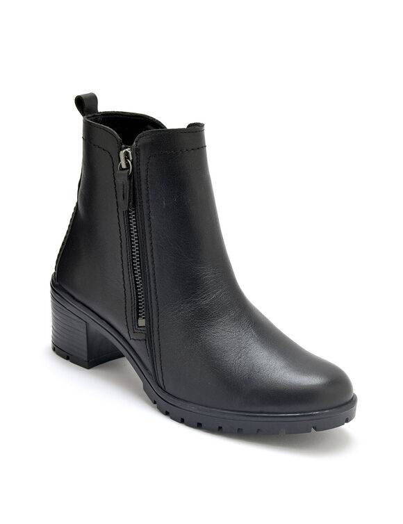 Boots in glad leer met rits en hak, extrabreed (zwart)
