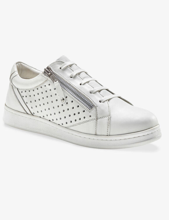 Sneakers in geperforeerd leer met rits (wit)