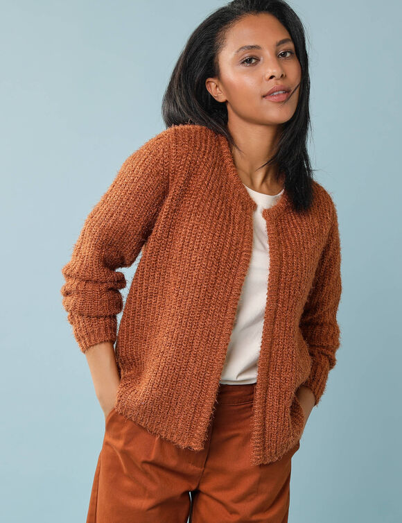 Gilet paletot Sp&eacute;cial Petites, maille poilue (noisette)