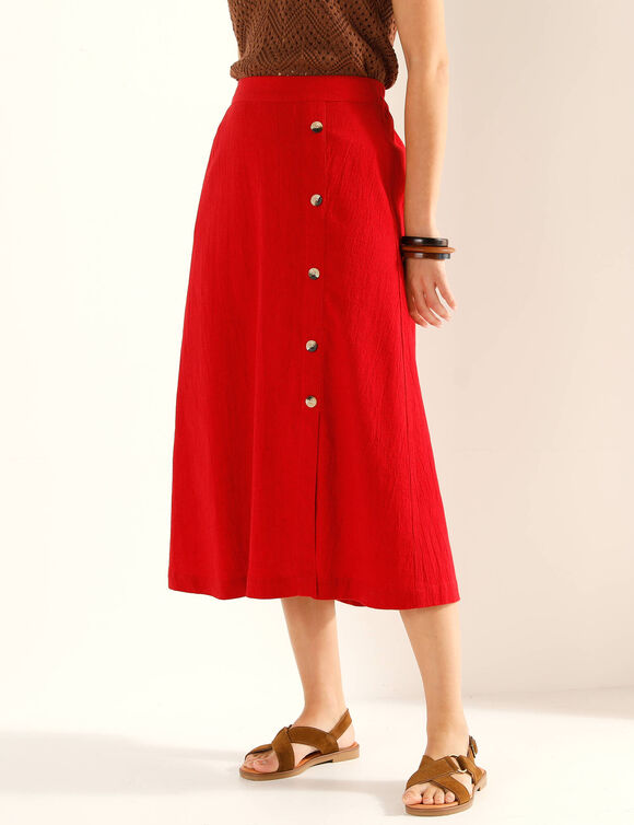 Jupe unie en coton-lin, boutonnage fantaisie (rouge)