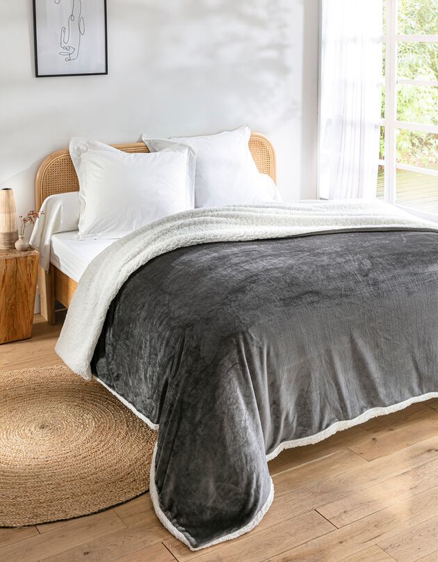 Couverture chaude polaire sherpa bicolore (anthracite)