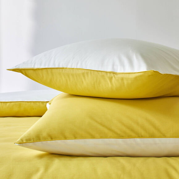 Effen, tweekleurig bedlinnen in katoen (wit / verbenageel)